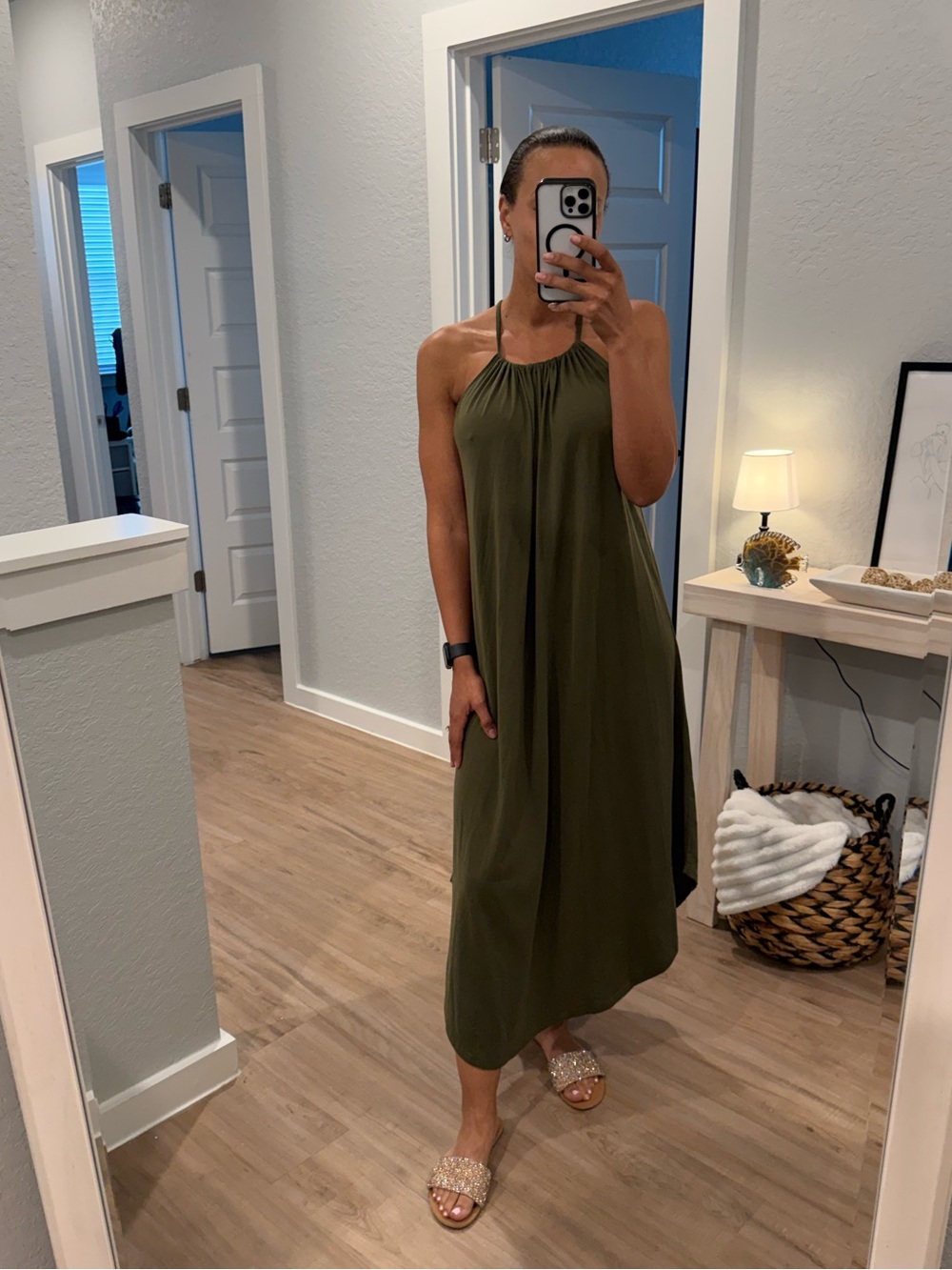 Olive Green Halter Midi Maxi Dress